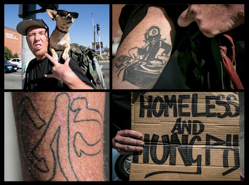 "I can't get a job. I don't have a cell phone or anything. You need to be able to take a shower and have clean clothes to have a job." Matthew arrived to Los Angeles four years ago from Phoenix, Arizona. Prior to living on the streets, he was a DJ. His mother had passed way two years ago and his only family is his two dogs. He sleeps at MacArthur Park, a few Metro stops east of Koreatown. He said the police don't bother him about keeping a tent out there. From Monday through Friday, he travels to where Rampart District borders Koreatown on Beverly Boulevard and Vermont Avenue. He said the police don't bother him about panhandling there, and they're nice to him. He's tried panhandling in Hollywood but said the police don't tolerate the homeless there saying they even shut down some of the food pantries.