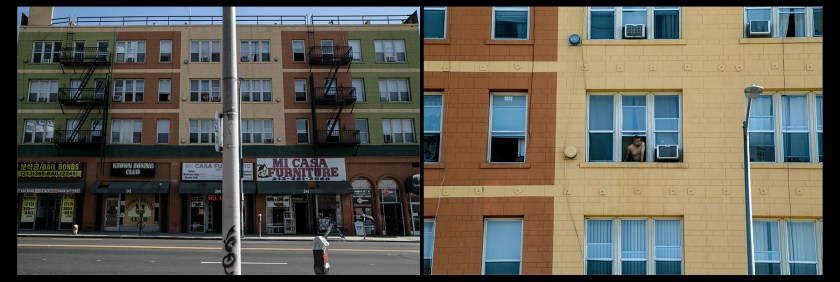 A mixed use building near 2nd Street shows an apartment complex connected above businesses catering to both Korean and Spanish speakers
