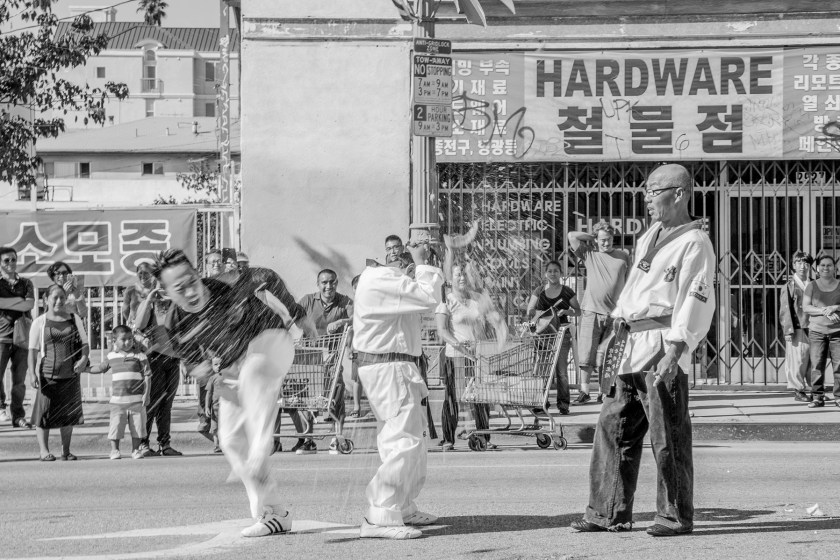 Members from a Tae Kwon Do group perform a demonstration during the Korean parade held during the annual Korean festival held every year towards the end of September. The event celebrates Korean culture attracting hundreds of people to Seoul International Park on Olympic Boulevard and Normandie Avenue 
